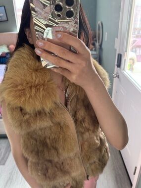 Vantage Luxury Real Fur Vest Brown Tan Fox Fur Style Size S